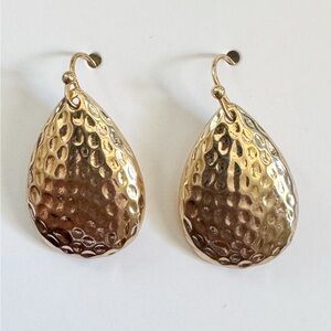 Elegant Gold Colour Teardrop Earrings Organic Looking; Modernism Quiet Luxury